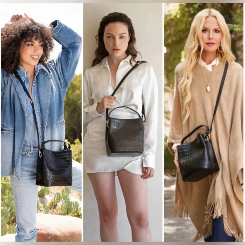 AOTA | Croc Embossed Top Handle Bucket Bag W/ Crossbody | $188 | NWT